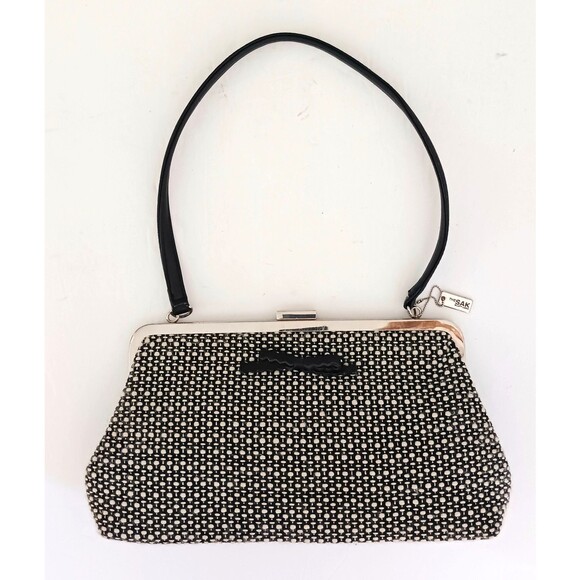 The Sak Elliott Luca Blk/White Tweed Top Handle Shoulder Bag Snap Lock Bow Trim - Picture 11 of 11